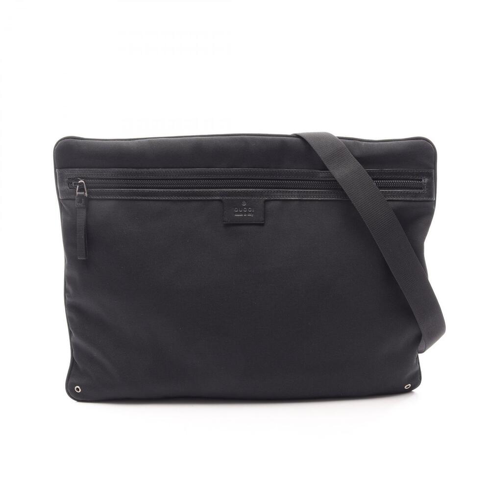 Gucci black canvas flat messenger shoulder bag